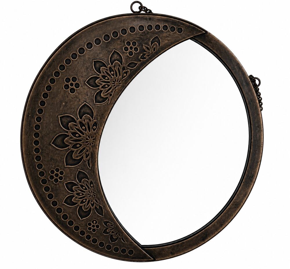 Vtg Moon Shape Brass hanging wall Mirror 12"